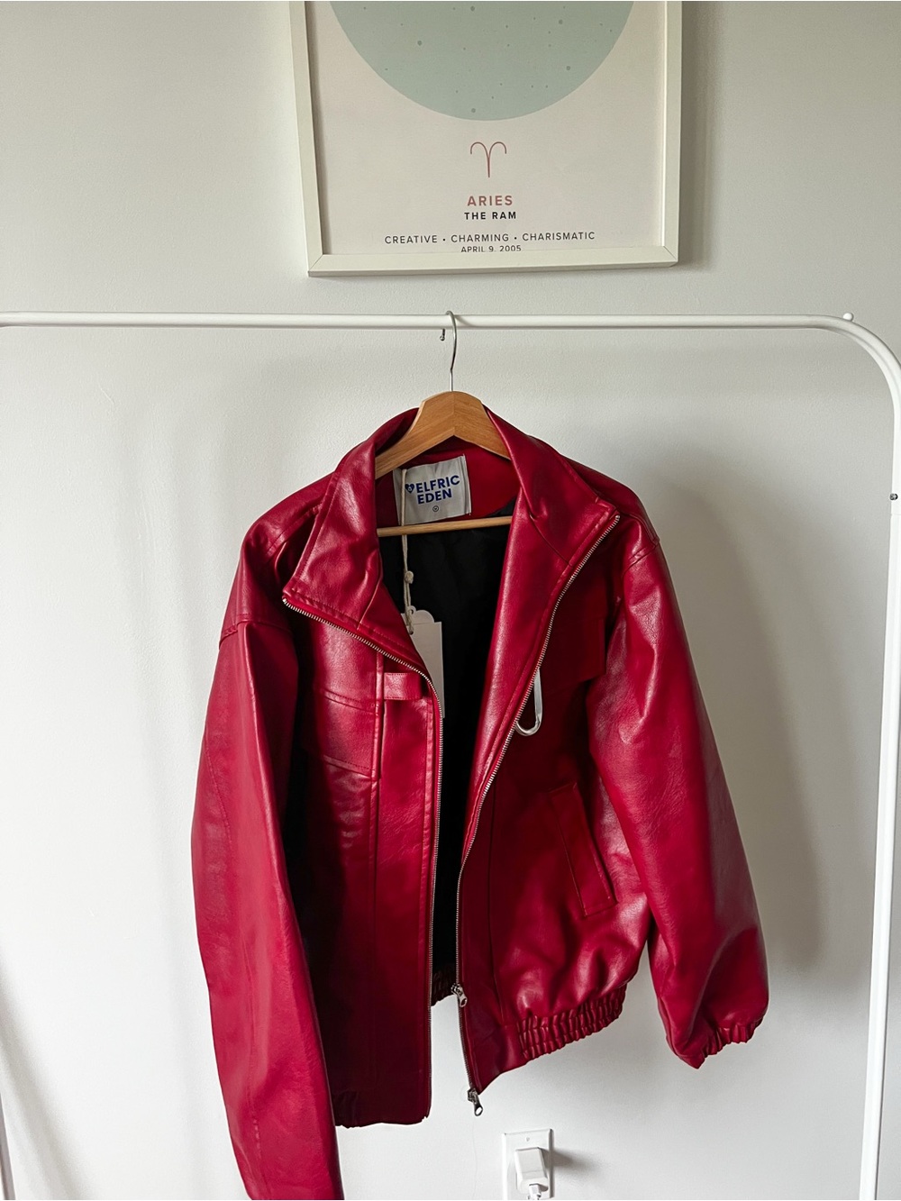 Aelfric Eden Red Faux Leather Bomber Jacket